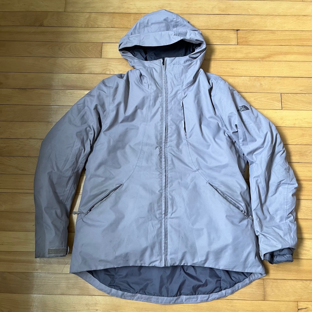The North Face Womens XL Grey Insulated Hooded Parka Jacket Full Zip Drop Tail